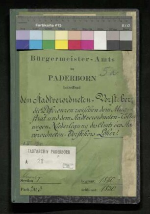 Differenzen zwischen dem Magistrat und dem Stadtverordneten-Colleg wegen Niederlegung des Amts des Stadtverordneten-Vorstehers Franz Löher