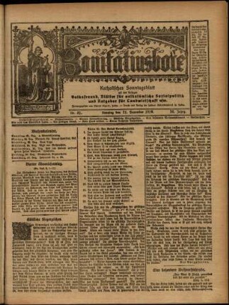 Erste Ausgabe vom Sonntag, den 21. Dezember 1919.