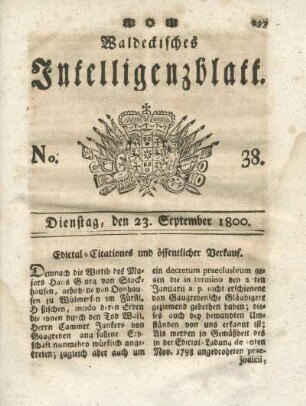 No. 38, Dienstag, den 23. September 1800