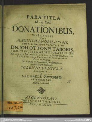 Paratitla ad Tit. Cod. De Donationibus