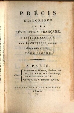 Précis Historique De La Revolution Française. Directoire Executif. 2 : Avec quatre gravures