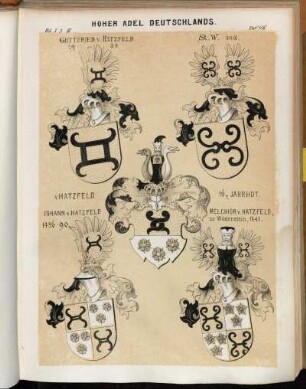 Taf. 116. Gottfried v. Hatzfeld 1438. - St. W. and. - v. Hatzfeld 16. Jahrhdt. - Johann v. Hatzfeld 1456 - 90. - Melchior v. Hatzfeld, zu Wildenstein, 1641
