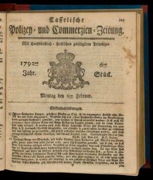 6tes Stück, Montag den 6ten Februar. 1792