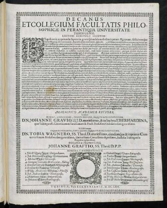 Decanus Et Collegium Facultatis Philosophicae In Perantiqua Universitate Tubingensi, Lectori Benevolo Salutem!