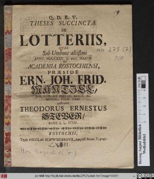 Theses Succinctæ De Lotteriis