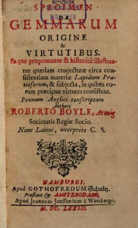 Specimen de gemmarum origine et virtute