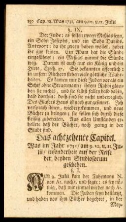 Das achtzehente Capitel. Was im Jahr 1731, am 9. 10. u. 11. Julii ... geschehen.