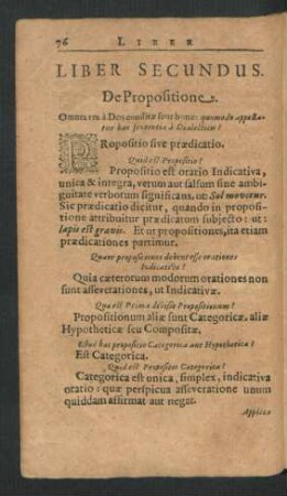 Liber Secundus. De Propositione.