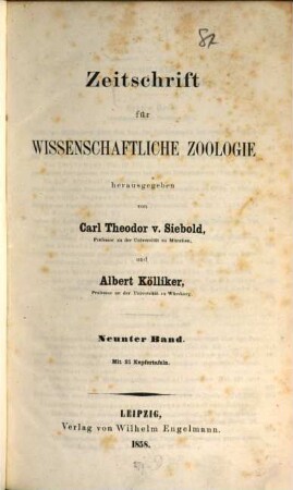 Zeitschrift für wissenschaftliche Zoologie. 9. 1858