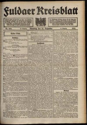 Erste Ausgabe vom Dienstag, den 12. Dezember 1911.