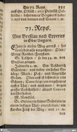 71. Reys. Von Breßlau nach Epperies in Ober Ungarn