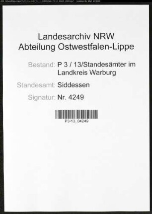 Sterberegister Standesamt Siddessen
