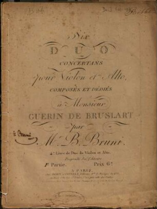 Six duo concertans pour violon et alto : 4e livre de duo de violon et alto, 1. [Duo I-III]