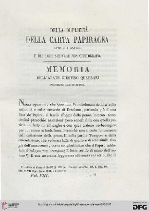 8: Della duplicità della carta papiracea appo gli antichi e del loro scrivere non opistografo