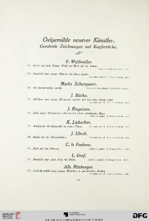 Oelgemälde neuerer Künstler. Gerahmte Zeichnungen und Kupferstiche (Nr. 124-144)