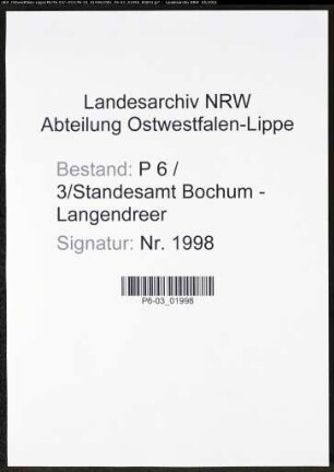 Heiratsregister Standesamt Bochum VII-Langendreer