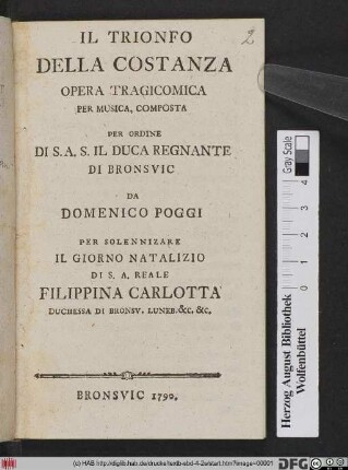 Il Trionfo Della Costanza : Opera Tragicomica Per Musica