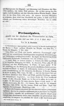 Preisaufgaben, gestellt von der Akademie der Wissenschaften zu Paris, für die Jahre 1856, 1857 und 1863. [C. R. T. XLII. 155.]