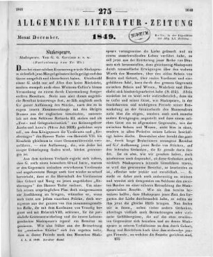 Gervinus, G. G.: Shakespeare. Bd. 2-3. Leipzig: Engelmann 1849 (Fortsetzung von Nr. 274)