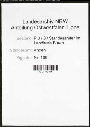Sterberegister Standesamt Ahden