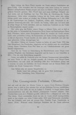 Der Gesangverein Frohsinn, Ottweiler.
