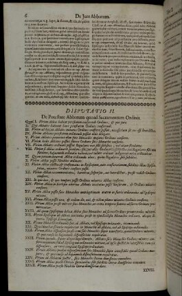 Disputatio II. De Potestate Abbatum quoad Sacramentum Ordinis.