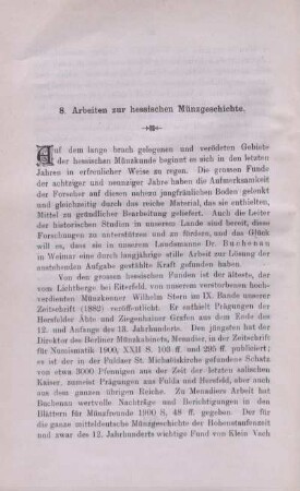 8. Arbeiten zur hessischen Münzgeschichte.