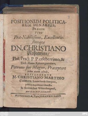 Positionum Politicarum Denarius
