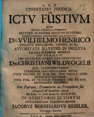 Dissertatio iuridica de ictu fustium