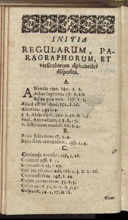 Initia Regularum, Paragraphorum, Et versiculorum alphabetice disposita.
