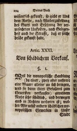 Artic. XXXI. Von schädlichem Vorkauf. - Artic. LXX. Wann der Bürge ledig wird.