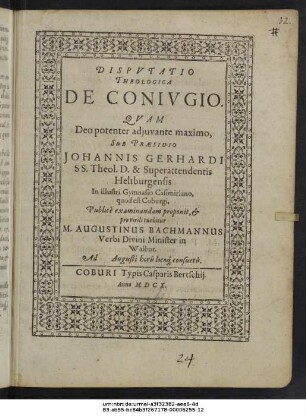 Disputatio Theologica De Coniugio