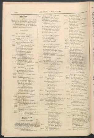 Mignon. (Conclusión.) : Ópera cómica en tres actos y en prosa; original de Julio Barbier y Miguel Carré. Música del maestro A. Thomas.