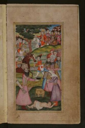 Illustration: Herrscher überreicht einer alten Frau ein Buch