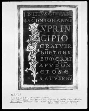 Evangeliar aus Kloster Michelbeuren — Initialseite I(n principio), Folio 147recto