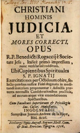 Christiani Hominis Iudicia Et Mores Correcti