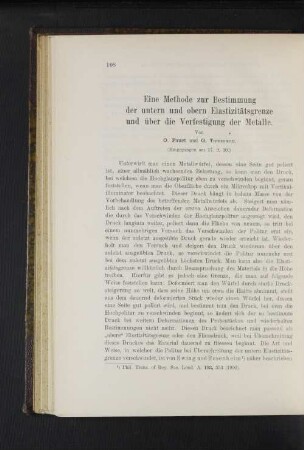 Eine Methode zur Bestimmung der untern und obern Elastizitätsgrenze und über die Verfestigung der Metalle.