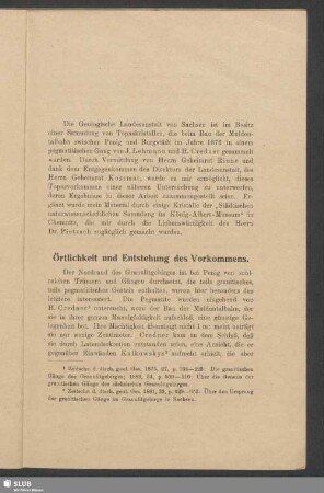 Örtlichkeit und Entstehung des Vorkommens