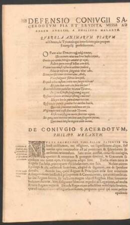 Defensio Coniugii Sacerdotum Pia Et Erudita, Missa Ad Regem Angliae, A Philippo Melanth.