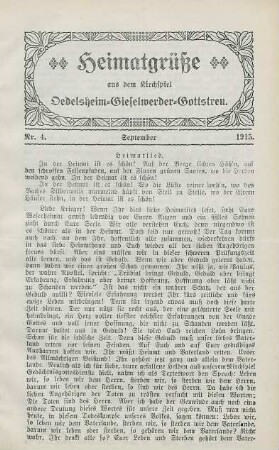 4.1915: Heimatgrüße aus dem Kirchspiel Oedelsheim, Gieselwerder, Gottstreu