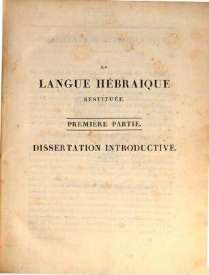 La Langue Hébraique restituée et le veritable sens des mots Hebreux, 1