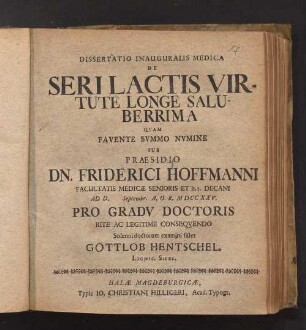 Dissertatio Inauguralis Medica De Seri Lactis Virtute Longe Saluberrima