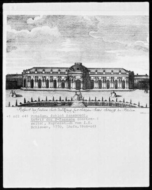 Potsdam, Schloss Sanssouci, Aufriss der Südfassade