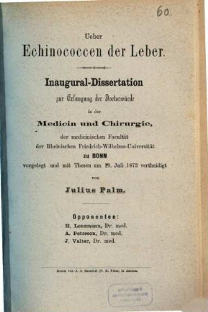 Ueber Echinococcen der Leber : Inaugural-Dissertation