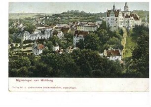 Schloss Sigmaringen, Marstall, evangelische Kirche und Stadtansicht von Sigmaringen (Ansicht vom Mühlberg)