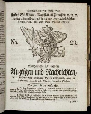 No. 23. Montags, den 7ten Junii 1762.
