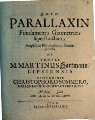 Parallaxin Fundamentis Geometricis superstructam