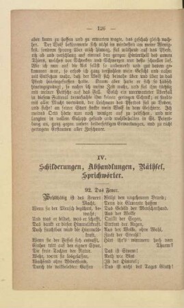 IV. Schilderungen, Abhandlungen, Räthsel, Sprichwörter
