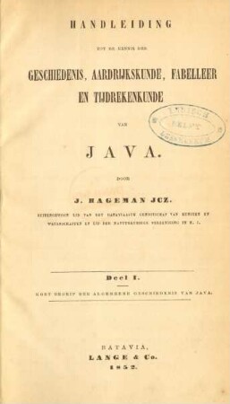 Deel 1: Kort begrip der algemeene geschiedenis van Java