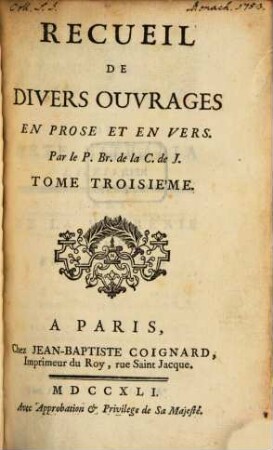 Recueil De Divers Ouvrages En Prose Et En Vers, 3